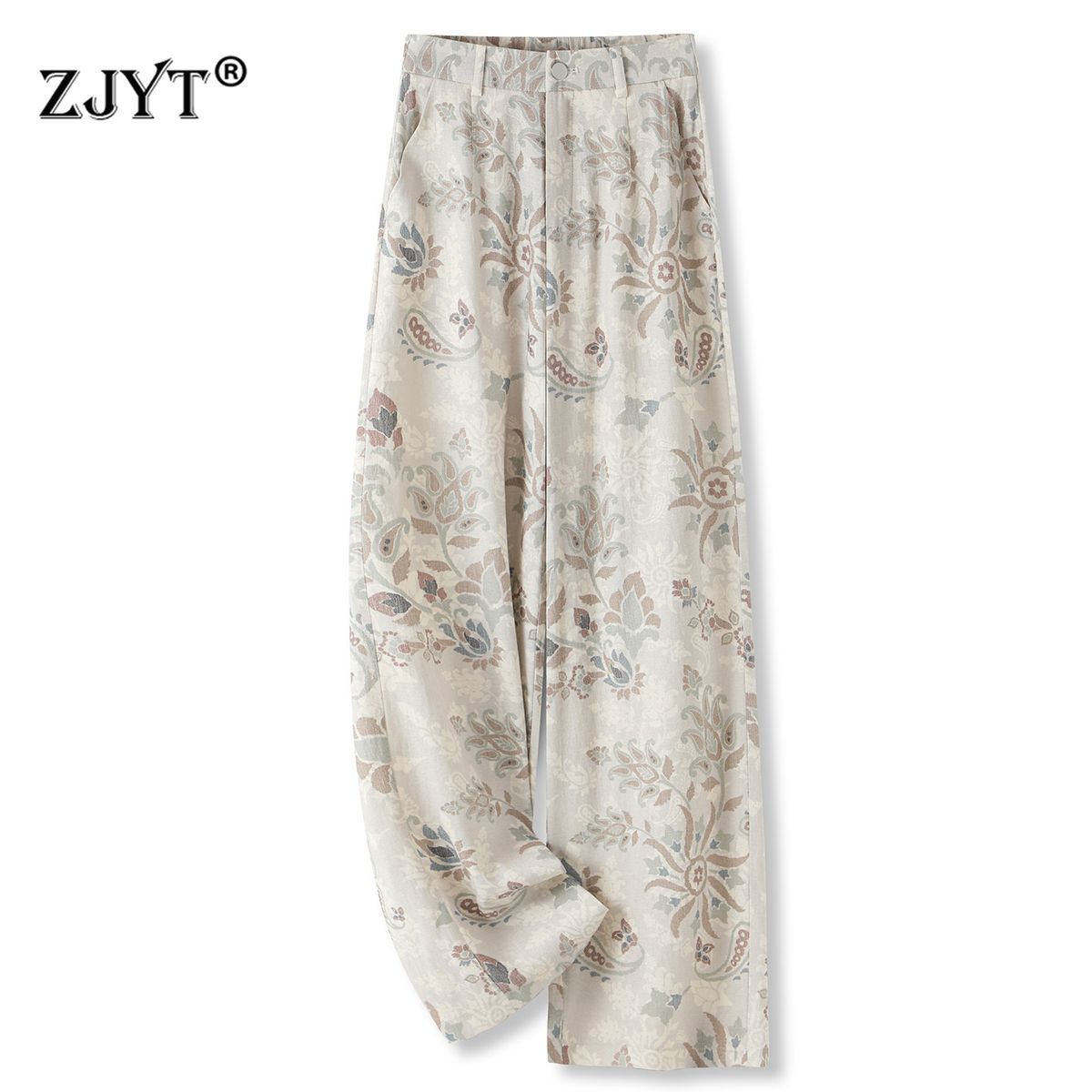 ZJYT High Street Fashion Casual Pants And Trousers For Woman 2026 New Print High Waist Wide Leg Pants Female Bottoms Loose_ecoleips.com