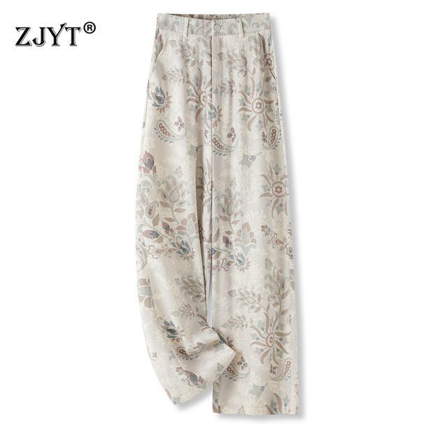 ZJYT High Street Fashion Casual Pants And Trousers For Woman 2026 New Print High Waist Wide Leg Pants Female Bottoms Loose_ecoleips.com