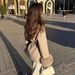 Women's Clothing Autumn And Winter Woolen Coat Short Coat Women's Cuffs Fur V Neck Lace Up Solid Color_ecoleips.com