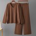 European American Style Women's Solid Color V Neck Fashion Set High Waisted Loose Casual Sweater Two Piece Autumn Winter Outfit_ecoleips.com