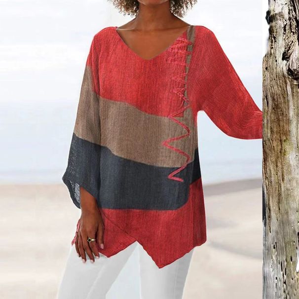 2026 Cross-Border Independent Station New Women's Clothing European And American Retro Distressed Marble V-Neck_ecoleips.com