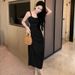 New Early Spring Summer Slimming Medium-length Tank Top Black Dress Original Size Sleeveless Patterned Dress_ecoleips.com