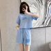 Women's Clothing New Loose And Stylish Blue Thin Shorts Running Two Piece Suit_ecoleips.com
