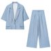 Women's Elegant Blazer And High-Waisted Straight-Leg Pants Set with Shoulder Pads Loose Fit Office Casual Outfit_ecoleips.com