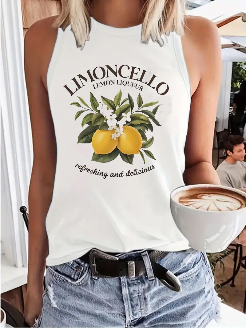 Tank Top Limoncello Lemon T-shirt Printed Vest Print Women’s Sleeveless Crew Neck Casual Top_ecoleips.com