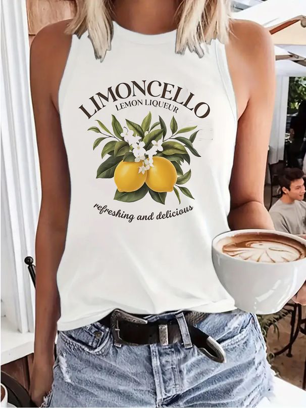 Tank Top Limoncello Lemon T-shirt Printed Vest Print Women’s Sleeveless Crew Neck Casual Top_ecoleips.com