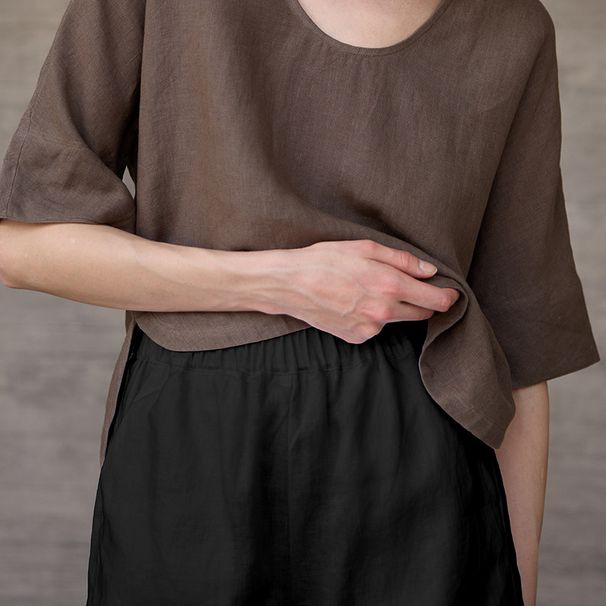 Women's Pure Linen Shorts Elastic Waist Solid Color Casual Pants Loose Fitting Spring Summer Old Fashioned Style Rolled up Hem_ecoleips.com