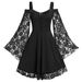 European And American Cross-border One-shoulder Vintage Lace Patchwork Dress With Bell Sleeves Women's Clothing_ecoleips.com