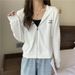 European American Style Real Shot Waffle Knit Zip-up Hoodie Jacket For Women, Spring And Autumn, Thin, Loose, Slimming,_ecoleips.com