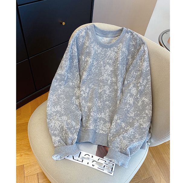 High-End Snowflake Gray Round Neck Pullover Sweatshirt For Women 2025 Early Loose Casual Versatile Spring And Autumn_ecoleips.com