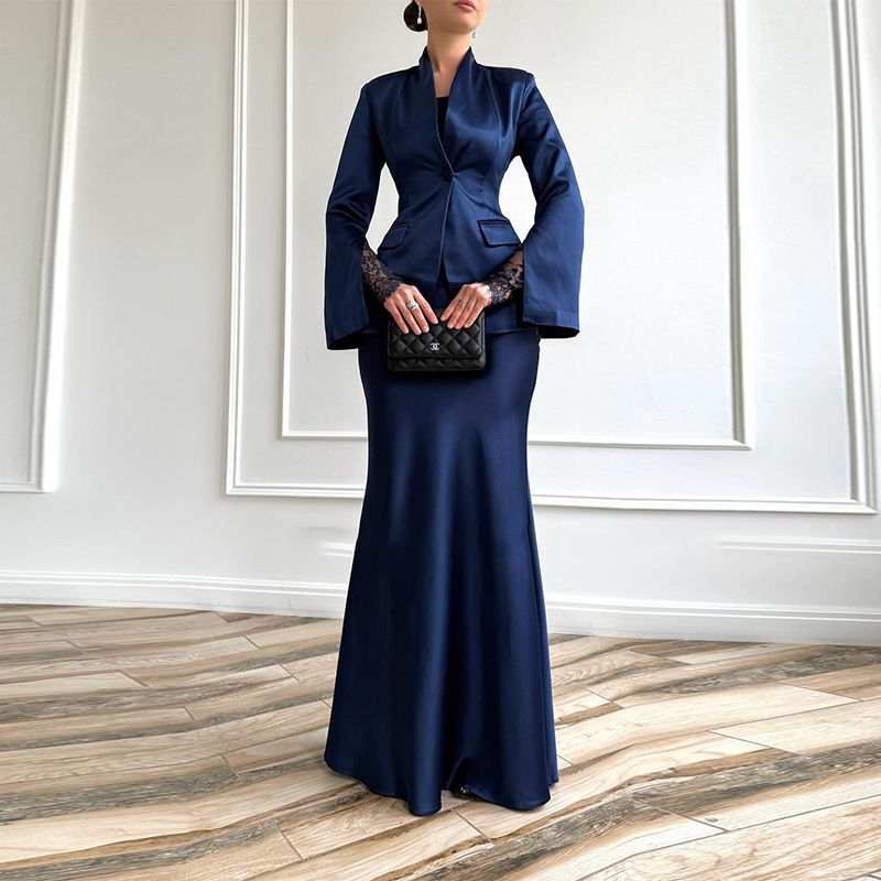 Elegant Long Sleeved Suit Set For Women Loose Fitting Long Skirt Sophisticated Clothing From Platforms_ecoleips.com