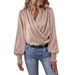 Aria Basics Aria Basics European And American Foreign Trade Clothing Elegant V-neck Ruched Lantern Sleeve Stylish Commuter Women's Solid_ecoleips.com