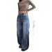 Blue Women's Curved Scimitar Casual Trousers Trendy Polyester Cotton Blend Regular Fit For Spring/Autumn Summer Winter_ecoleips.com
