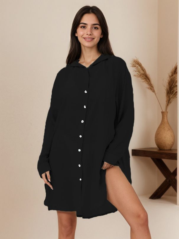 Boho Beach Shirt Cover-Up – 100% Textured Cotton Oversized Shirt For Swimwear (One Size, 12 Sun-Ready Colors)_ecoleips.com