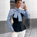Elegant Striped Mock Two-Piece Blouse – Polyester-Spandex Blend Office Shirt With Peplum Hem (S/M/L/XL, Long Sleeve, Round Neck, Tailored Fit )_ecoleips.com