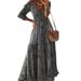 New European And American 2023 Bohemian Style Three-Quarter Sleeve Long High-Waisted V-Neck Floral Print Dress For Women_ecoleips.com
