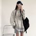 Striped Sweatshirt Women, Korean French Style, 2025 New Thin Women's Clothing, Loose Fit, Suitable For Spring, Autumn,_ecoleips.com