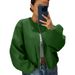 Women's Autumn/Winter Baseball Jacket Bomber Style Round Neck Drop Shoulder Lantern Sleeve Zipper Cardigan Streetwear_ecoleips.com