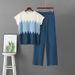 Women's Gradient Knit Set round Neck Sleeveless Top with Casual Wide Leg Pants Spring Summer Two-Piece Elegant Sporty Outfit_ecoleips.com