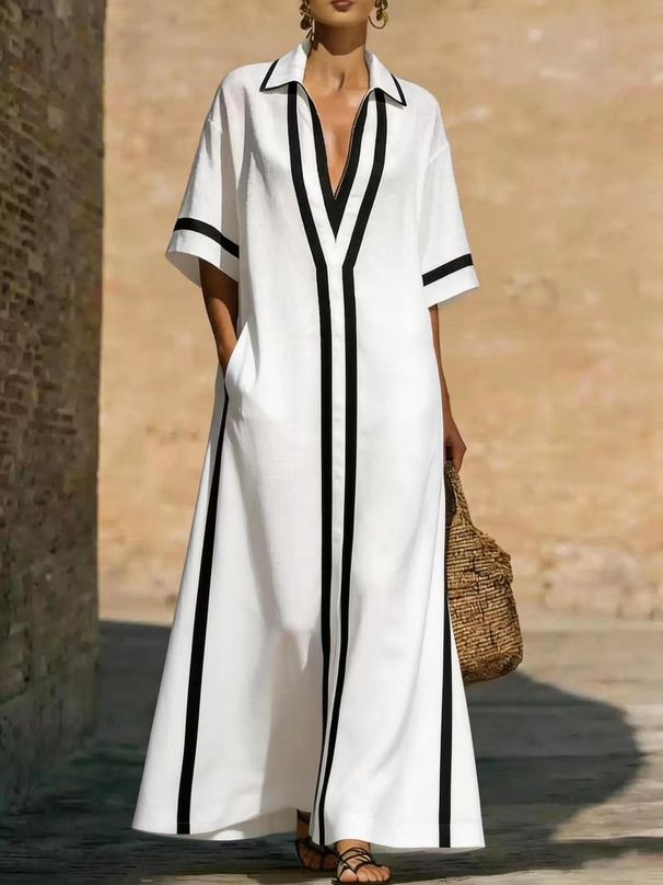 Spring And Summer New Collar Elegant Commuting Long Vacation Casual Women's Dress_ecoleips.com