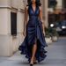 New European And American Independent Website Cross-border Satin V-neck Sleeveless Waist-cinching Ruffle Elegant_ecoleips.com