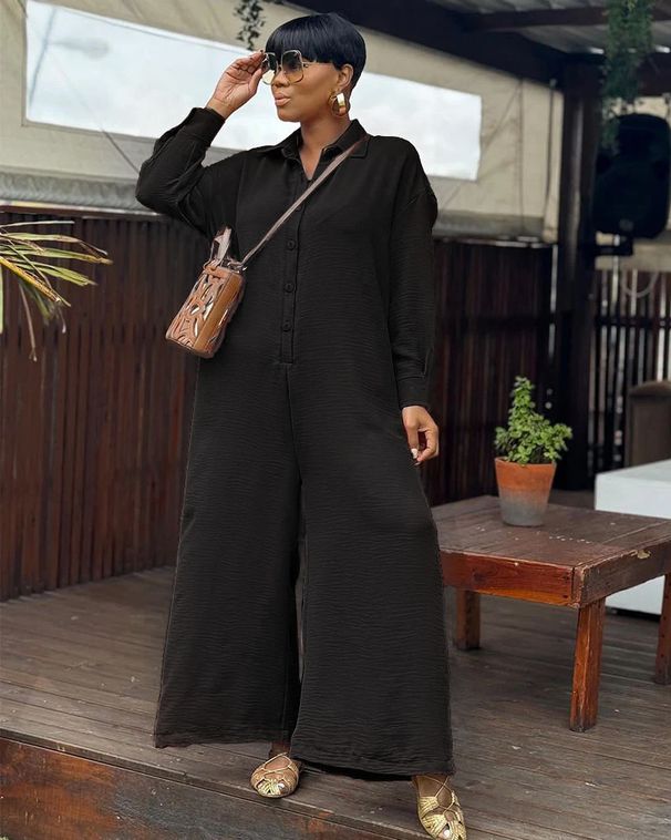 Summer New Jumpsuit Plus Size Casual Loose Round Neck Long Sleeve Wide Leg For Women_ecoleips.com