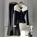 Women’s Clothing Unique Design, Contrast Color Stitching Collar Top, High Waist, Slimming, Slightly Flared Pants, Versatile Two Piece Suit, Trendy_ecoleips.com