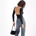 Women's Backless round Neck Long Sleeve T-Shirt European American Style Sexy Summer Pure Base Layer Inner Wear_ecoleips.com
