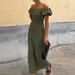 Summer Fashion Off Shoulder High Waist Banquet Dress Simple Casual Maxi Dress Office Temperament Puff Sleeve Women's Long Dress_ecoleips.com