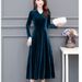 High-end Gold Velvet Stylish Dress Spring, Autumn, And Winter, Long Skirt For Mothers, Cheongsam-style,_ecoleips.com