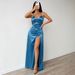 Foreign Trade New Dress Strap Satin European And American Style Split Elegant High-End Evening Gown_ecoleips.com