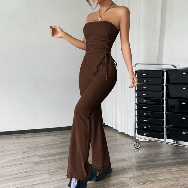 Voya Women's Sexy Street Fashion Set For Spring And Summer, New Strapless Top And Pants Two-piece Set_ecoleips.com
