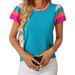 Sweet Color-Block Knit Top | Soft Breathable Short Sleeve Summer Sweater For Women, Casual Comfort_ecoleips.com