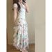 Boho Floral Print Mesh Tiered Skirt Set With Lace Trim & Beaded Knit Top Summer Cottagecore Outfit_ecoleips.com
