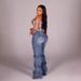 Women's Smoky Pleated Ripped Jeans Trousers Fashionable Denim Pants American Style_ecoleips.com