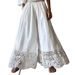 Solid Color Women's Wide Leg Pants Four Way Stretch Lace Trim Casual Summer Bottoms New Arrival_ecoleips.com