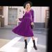 Autumn And Winter New Solid Color Outer Wear Long-sleeved Dress Commuter V-neck Pleated High-waisted Long Dress Women_ecoleips.com