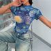 European And American Cross-border 2026 Summer New Elegant Women's Blue Printed Short-sleeve Half-high Collar Starry Sky_ecoleips.com