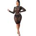 Women's Clothing Sexy Perspective Hot Diamond Long Sleeve Dress Nightclub_ecoleips.com