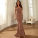 Women's Clothing New Fashion V Neck Hip Wrapped Suspender Sequined Dress Mid Waist Long Swing Evening Dress_ecoleips.com