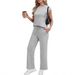 Women's Casual Two Piece Outfit Set | Loose Fit Round Neck Tank Top With Comfortable Pants_ecoleips.com