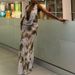 2025 Spring/Summer Women's New Ink Print Deep V Backless Ruched Midi Dress Set_ecoleips.com