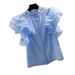 Women's Heavy Duty Hollowed Out Embroidery Layered Chiffon Ruffle Patchwork Stand Collar Shirt Flutter Sleeve New Summer Fashion Top_ecoleips.com
