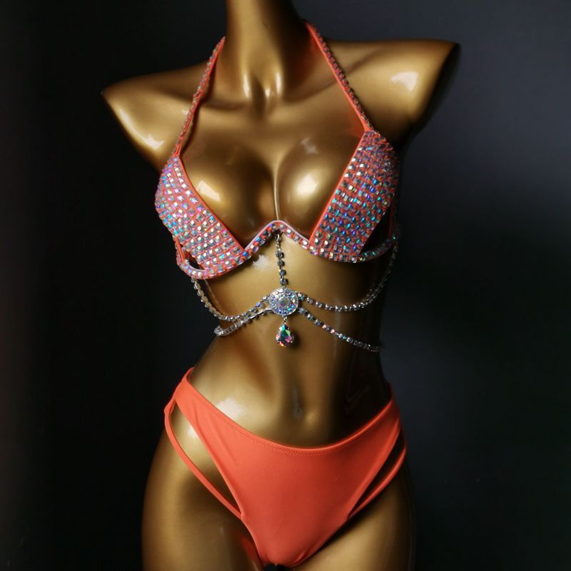 Women’s Clothing Style Steel Support Hard Cup Bikini Diamond Swimsuit Diamond Tassel Nightclub Clothes Bikini Sewn Diamond Bikini_ecoleips.com