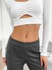 Casual Vertical Stripe Front Split Hem Bootcut Pants High Rise Bodycon Pants_ecoleips.com