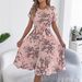 Real Shot Of 2026 Spring/Summer European And American Elegant Floral Batwing Sleeve Tie-waist Pleated Dress_ecoleips.com