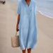 Spring/Summer New Women's Casual Dress Versatile Slimming Solid Color Cotton Linen Hot Selling In Stock_ecoleips.com