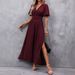 Elegant And Graceful Flutter Sleeve Back Waist Wrapped High Slit Long Dress For Women_ecoleips.com