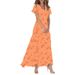 European And American Style Beach Maxi Dress for Women Chiffon Floral Print Short Sleeves Ruffled V Neck Waist Cinching Design_ecoleips.com