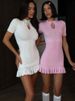 Blifanbo Summer Short Sleeve Ruffle Knit Mini Dress Women Pullovers Elegant Hollow Out High Waist Club Party Sweater Dress_ecoleips.com